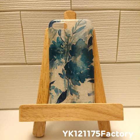 order⑦/2／水彩画タッチ3「ヴィンテージcol.」お花のスマホケース(ビリジアンブルーVer.)