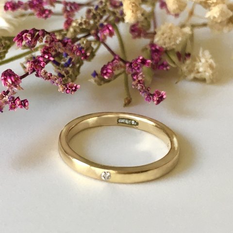 遺骨リング⭐️K18 遺骨リング💍ストレートリング　幅約2.5mm ペット 指輪 猫 犬 故人 虹の橋　メモリアルリング　イエローゴールド