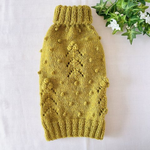 犬服　手編みセーター　黄緑色　胴回り40cm 