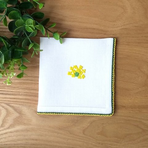 ＊小さな幸せ＊菜の花畑のリネンハンカチ  立体刺繍