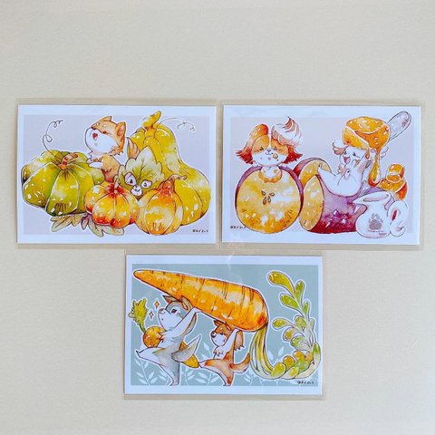 お野菜とわんこのイラストカード3種セット（L判）