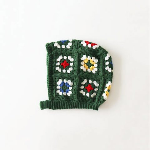 バラクラバ 21 フードキャップ Hood cap 21Granny square×primary colors×green/ クロシェ