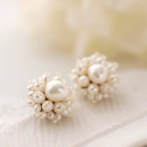 ビーズアクセサリーキット ビーズキット 雪の花（ 淡水パール ）・ピアス（イヤリング）キット（SP-011）