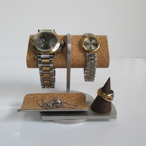 腕時計スタンド　２本掛けだ円パイプトレイ、指輪スタンド付き腕時計スタンド　190803　
