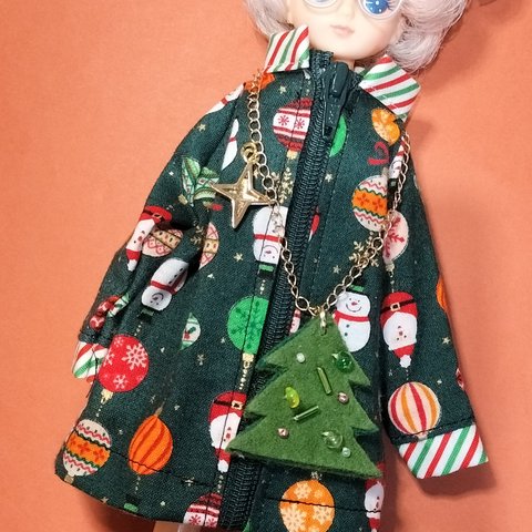 ジップアップワンピ【クリスマスオーナメント柄】⛄