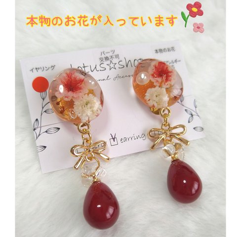 ピアス　イヤリング　レジン　本物のお花　No.003