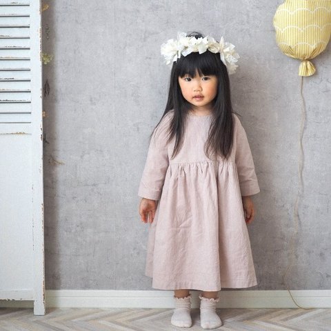 《80〜130cmオーダー可》 アンティークピンクのナチュラルワンピース 女の子 おしゃれ かわいい 大人っぽい 子供服 くすみカラー 無地