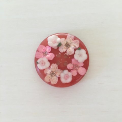 手作り＊押し花ボタン＊ピンクと小花