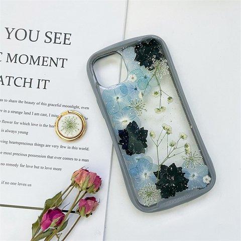 紫陽花iFace風押し花スマホケース、全機種対応、ストラップホルダ一、手帳型、iPhone15、iPhone14、iPhone15Pro、iPhone15plus、iPhone13、iPhone12