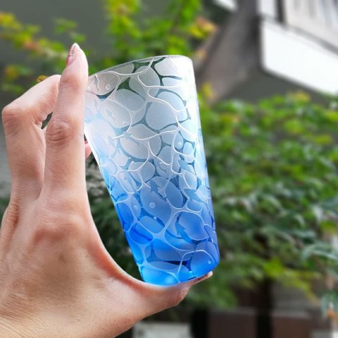 【受注生産】【minamo】水面　ブルーグラス　タンブラー　夏色コップ 受注生産　プレゼントギフト　お祝いに　青色グラス 受注生産