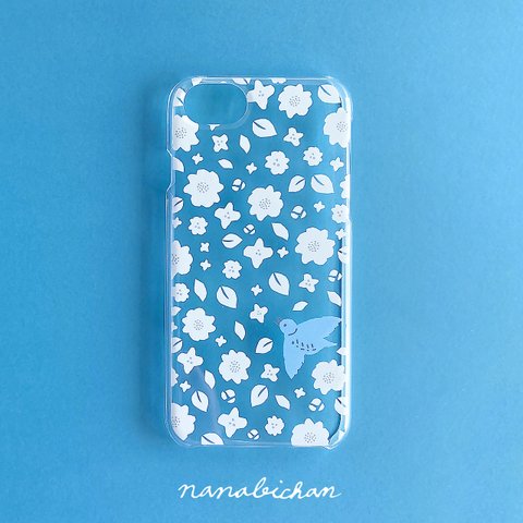 スマホケース 全機種対応 クリアハードスマホケース 小鳥 花柄 花「青い鳥みつけたよ」iPhone Android 透明 プレゼント