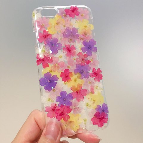 ☆バーベナのお花畑  押し花スマホカバー☆Xperia galaxy AQUOS 等他機種