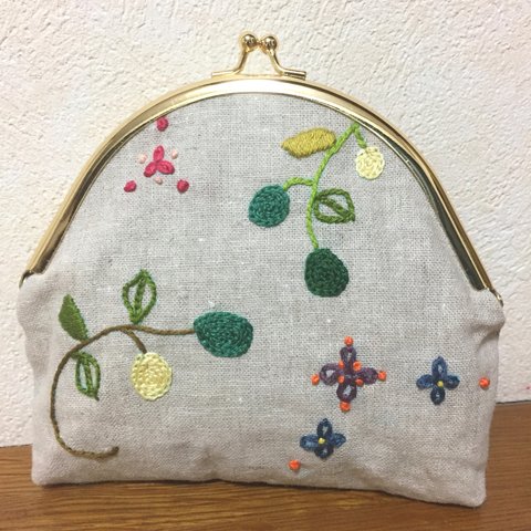 <受注製作>オリーブ散らし(がま口、刺繍)