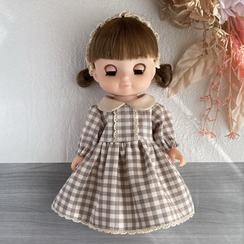 メルちゃんソランちゃん　ワンピース・ヘアバンドセット　服　チェック