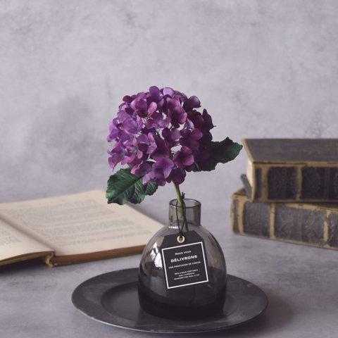 ◆粘土のお花◆ 秋色紫陽花　パープル　シンプルブラックベース…A877