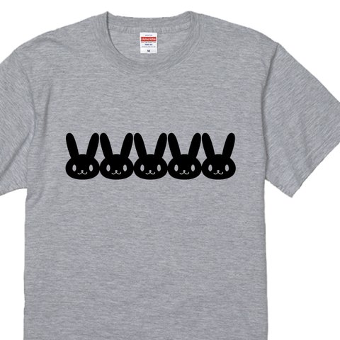 うさぎＴシャツ　プリントカラー選べます！ウサギぎっしり×5 Tシャツグレー 綿＋ポリ混紡 各種サイズございます