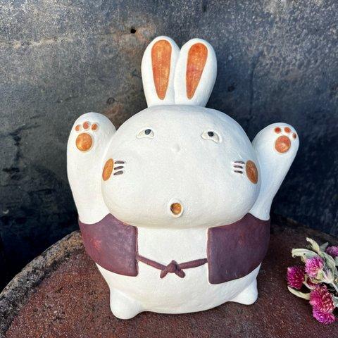ばんざいうさぎ　Ｏ-211　陶製　　/Rabbit/兔子