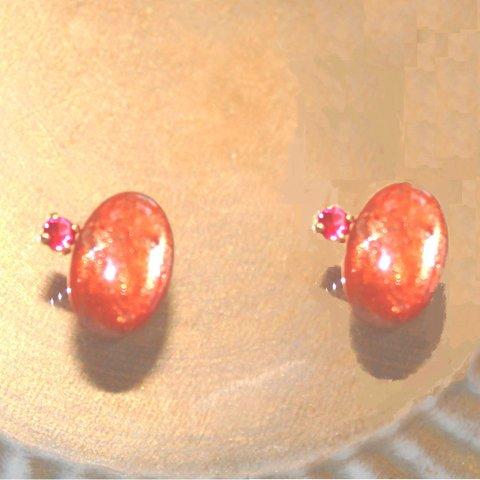 - golden autumn - Sunstone & Ruby Earrings