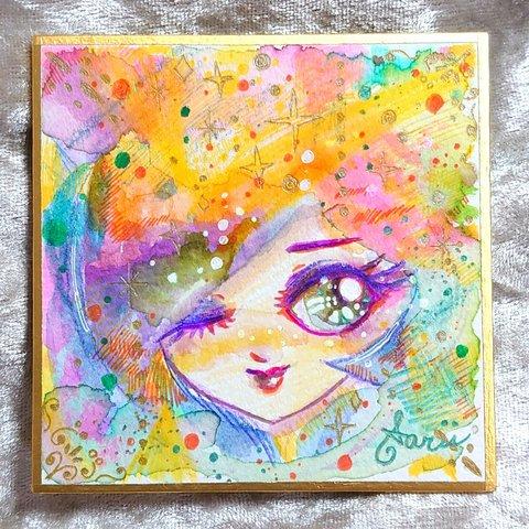 🎵Always be happy✨ 【7.6×7.6センチ  ミニ色紙  原画イラスト】