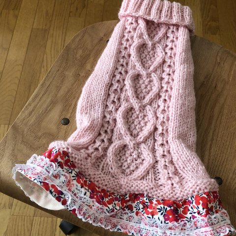 犬服♡セーター(ピンク) リバティー(ウィルトシャー)スカート付き　Lサイズ