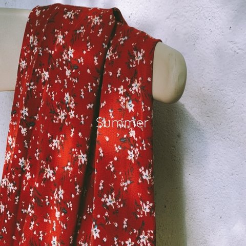 大人気シフォン赤花柄ドレス~スカート*Aラインスカート*オールシーズン着用可能