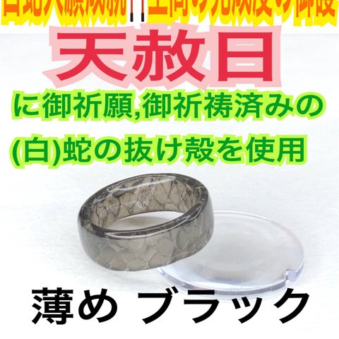 白蛇の抜け殻✨脱け殻✨リング✨御神環✨レジン✨ブラック✨黒✨魔除け✨厄祓い✨金運上昇✨財運運✨健康運✨恋愛成就✨結婚運✨子宝✨幸運✨メモリーオイル✨第0チャクラ✨白蛇の指輪お守り【天赦日ご祈祷済み】