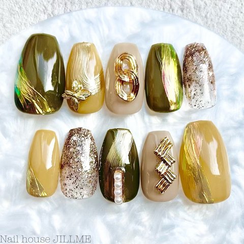 ‪【お着物nail green&yellow】  成人式 振り袖nailhousejillme 