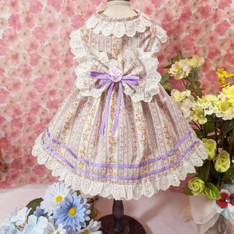 ☆SALE☆【犬服】パープルのバラ柄ワンピース SMサイズ