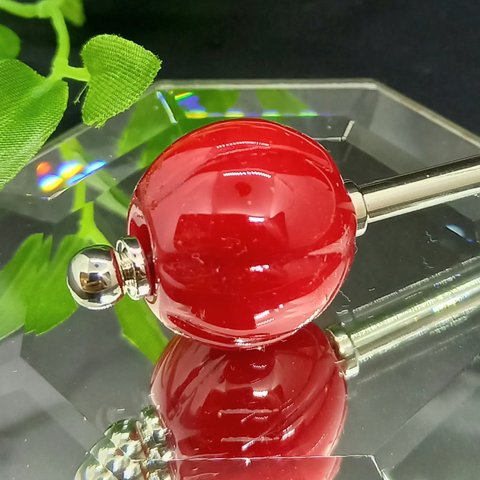 [K-99] 純赤のねじりとんぼ玉・簪