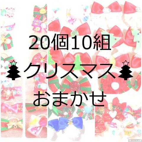 クリスマスわんちゃんお耳リボン☆20個10組　10029