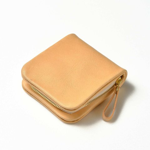二つ折りファスナーレザー財布/Color:Nude