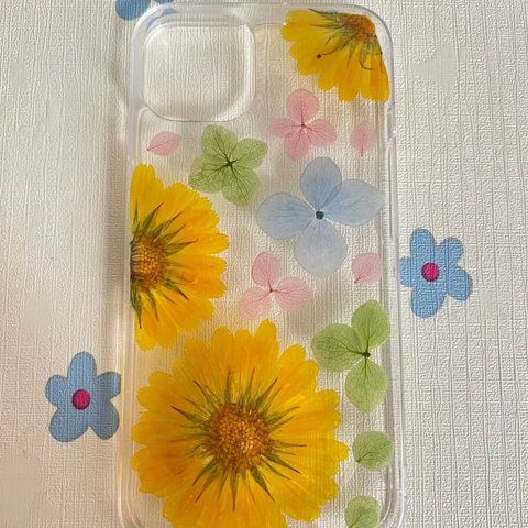 本物の デージー アジサイ 押し花 ハンドメイド スマホケース スマホケース iPhone