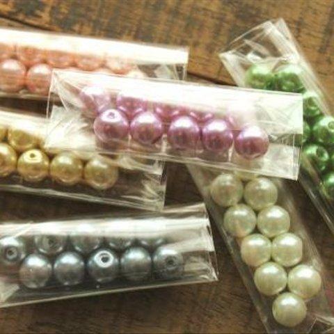 美品8mm（貫通）6色ガラスパールビーズ【60個】10個×6袋