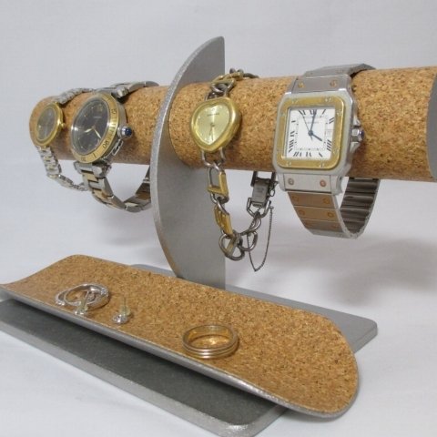 腕時計スタンド　腕時計4本掛けロングトレイ付きハーフムーン腕時計スタンド　ak-design   N17117