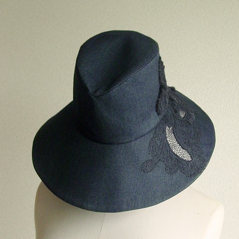 chapeau・broderie・denim・57.5cm