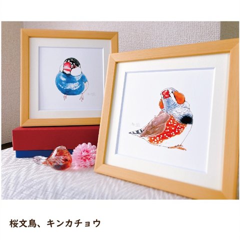 桜文鳥 or キンカチョウ【複製画15㎝角】