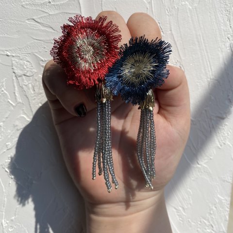 «金具自由»〝chinaflower earring[blue&red]〟