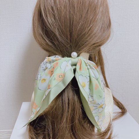 大人可愛い♡花柄︎✿ 大きめリボン ヘアゴム シュシュ