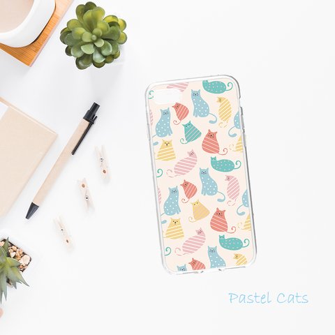 【名入れ可ハードケース】Pastel Cats ＊ iPhone・Android スマホケースほぼ全機種対応