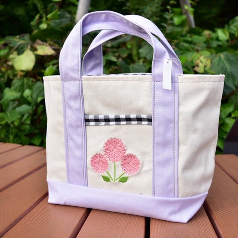 花刺繍の帆布ミニトート