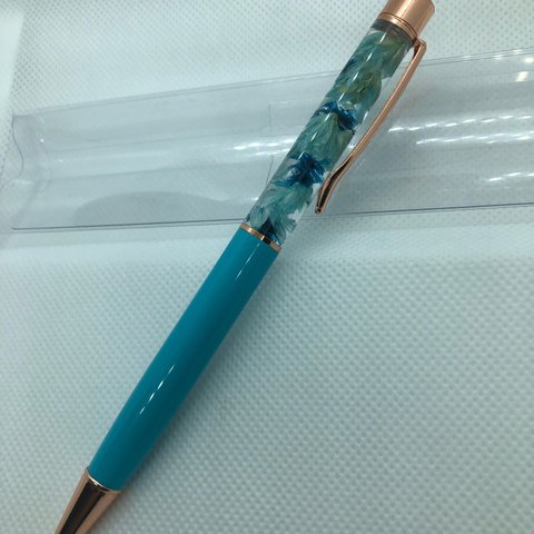 ハーバリウムボールペン水色×ピンクゴールド