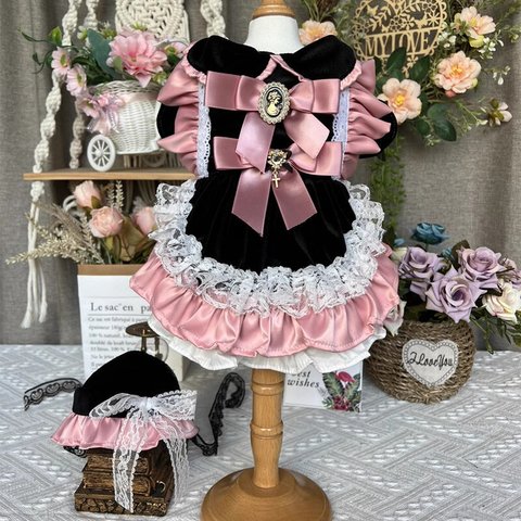 猫服 犬服 ペット服 ベルベット製ロリィタドレス 帽子付き可能 Lolita 結婚式 かわいい ワンピース スカート