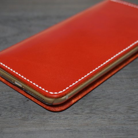 牛革 iPhone6Plus/6sPlusカバー  ヌメ革  レザーケース  手帳型  レッドカラー  