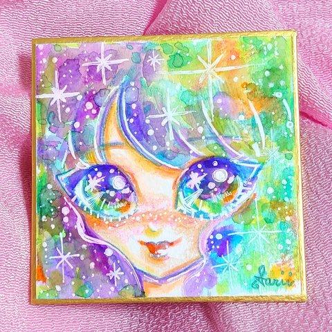 Shine freely【7.6×7.6センチ  豆色紙  原画イラスト】