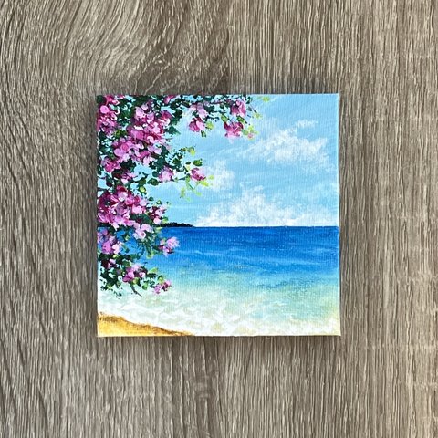 プチキャンバス絵画シリーズ♡アクリル画《原画》✴︎ 夏の海と花 ✴︎