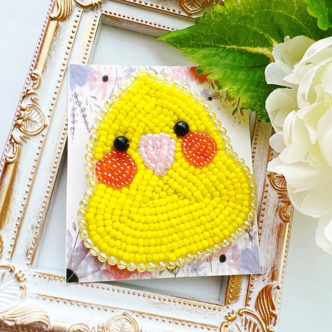 ビーズ刺繍ブローチ【オカメインコ🕊☽⋰】