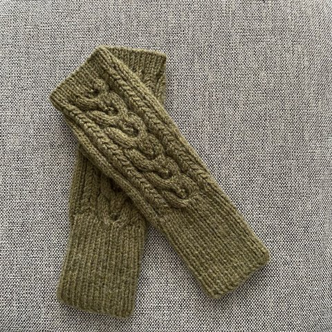 手編みミトン(手袋)：オリーブ※ハーフミトン