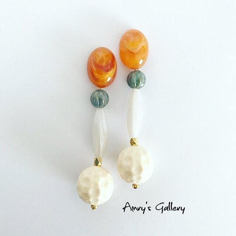 antique beads×cabochon＊honeyorange×antiqueturquoise