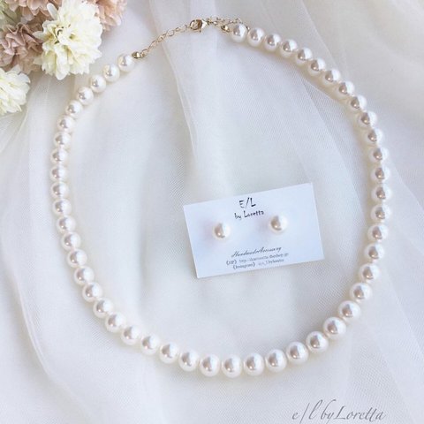 Crystal pearl Necklace & pierce/earring SET