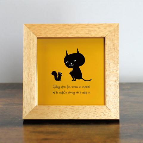【額付き】 北欧　ネコ　猫　絵　絵画　アート　ポスター　黒猫　イラスト　グッズ　猫モチーフ　雑貨　「ねこのひげ　0044」